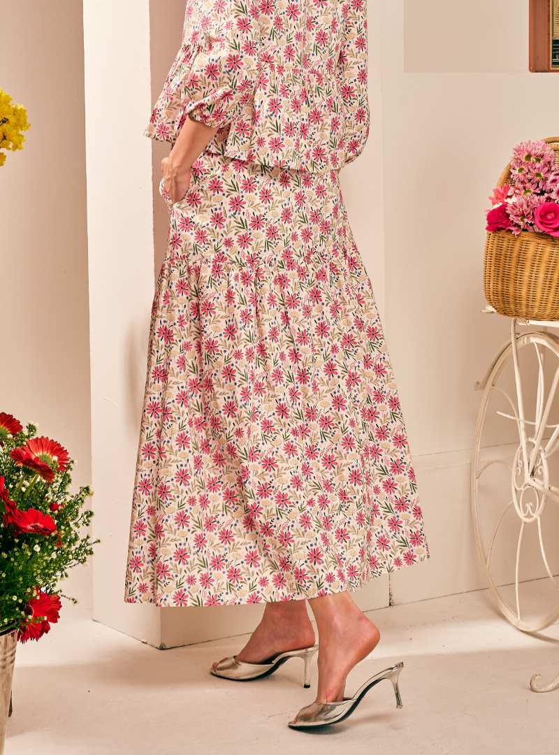 Blair A-Line Tiered Skirt - Gerbera Pink