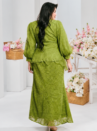 Bunga Melur Lace Kebaya Doll Kurung - Matcha