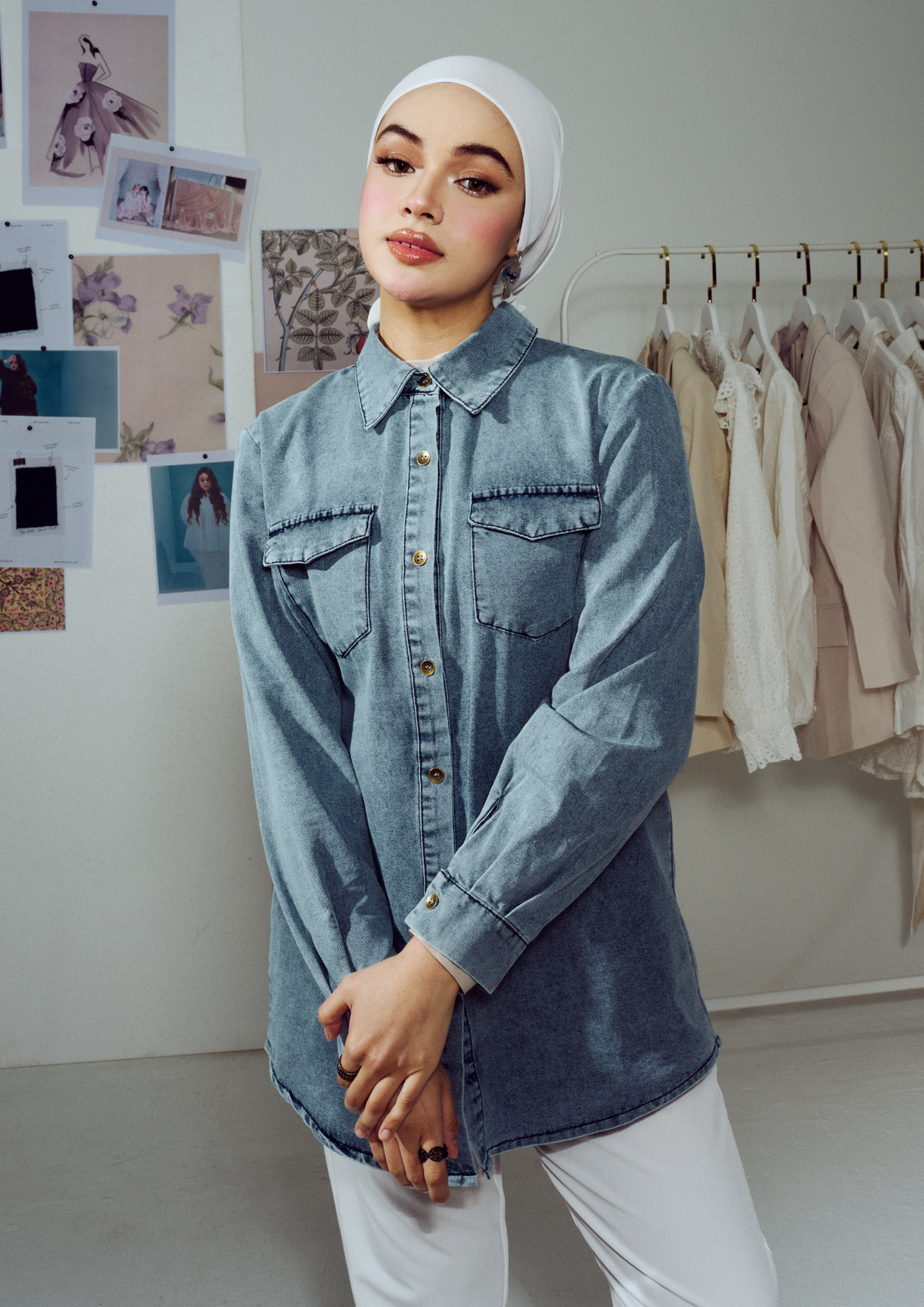 Inka Denim Button Down Shirt - Faded Blue