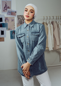 Inka Denim Button Down Shirt - Faded Blue