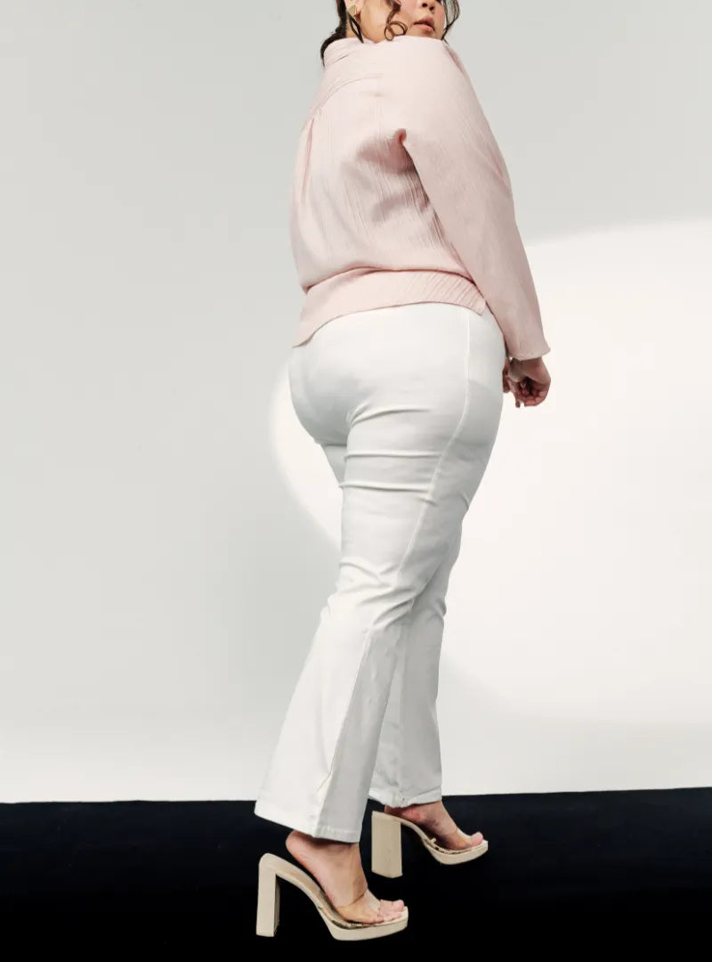 A woman wearing White Ms Daphne Bootcut Trouser