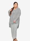 A woman dressed in White Striped Mandarin Collar Oversized Shirt