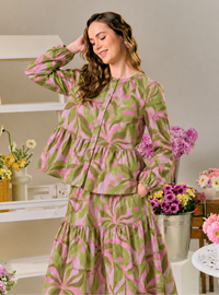 Paloma Button-Front Top - Matcha Strawberry