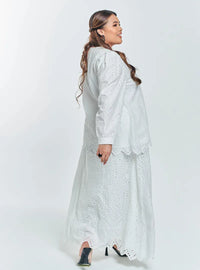 A woman White in Tun Hasmah Eyelet Skirt Set