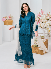 Bunga Melur Lace Kebaya Doll Kurung - Teal