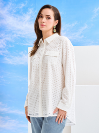 Elodie Cotton Eyelet Shirt - White