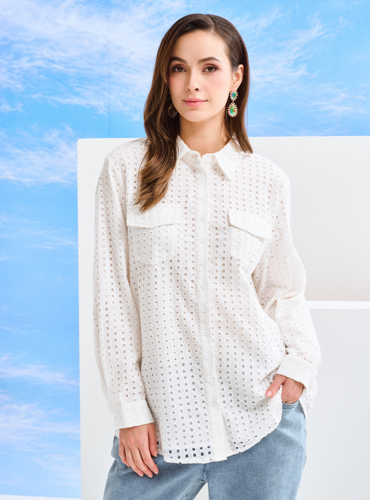 Elodie Cotton Eyelet Shirt - White