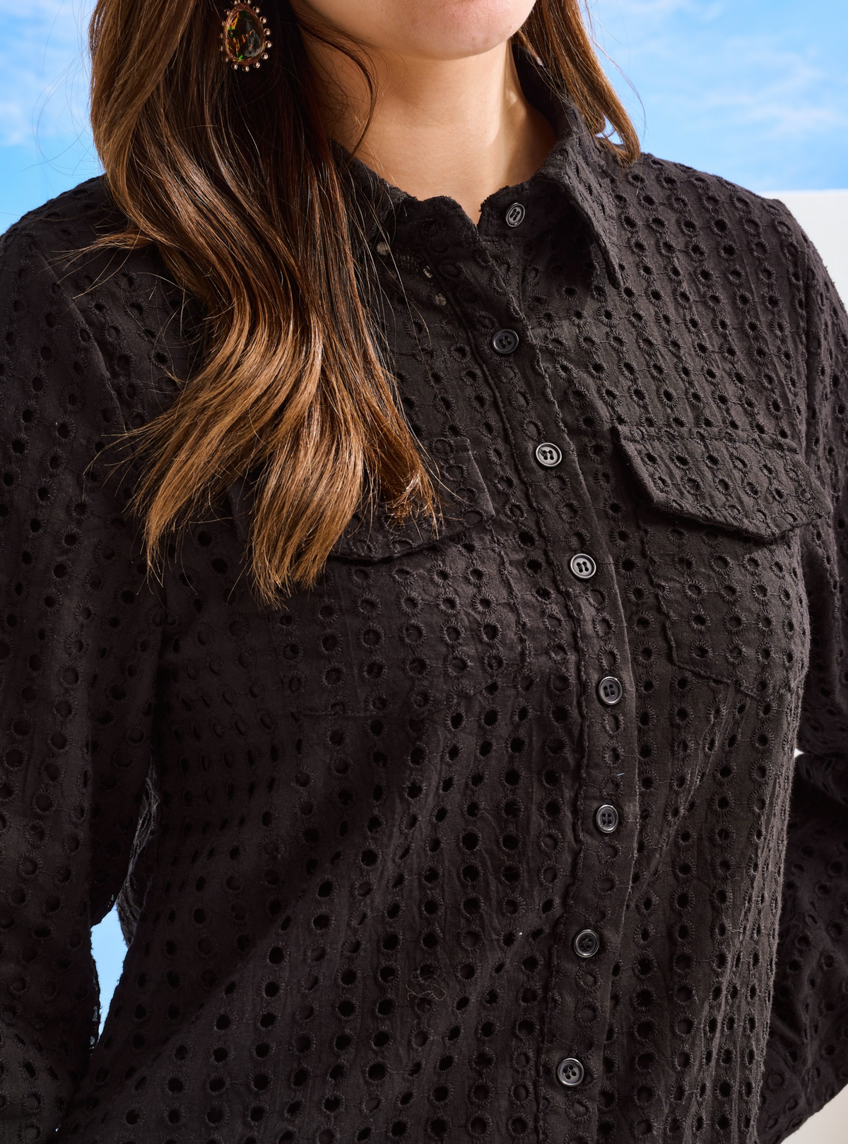 Elodie Cotton Eyelet Shirt - Black