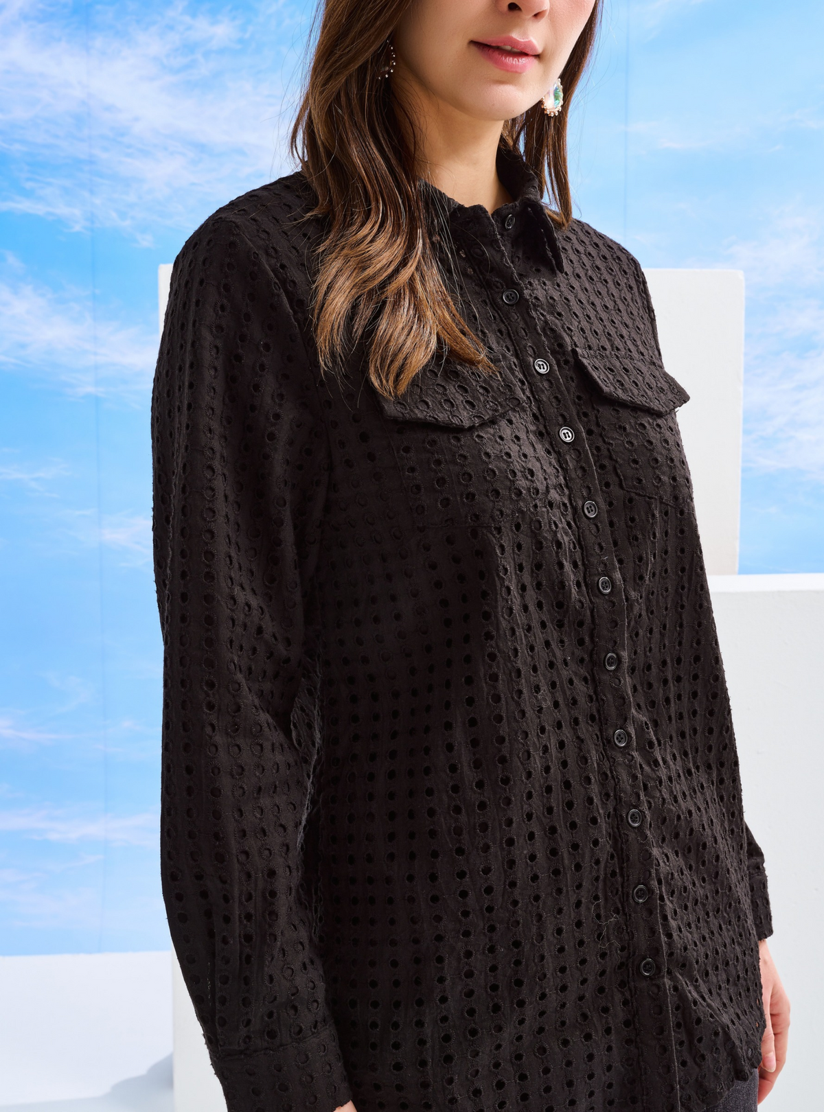 Elodie Cotton Eyelet Shirt - Black
