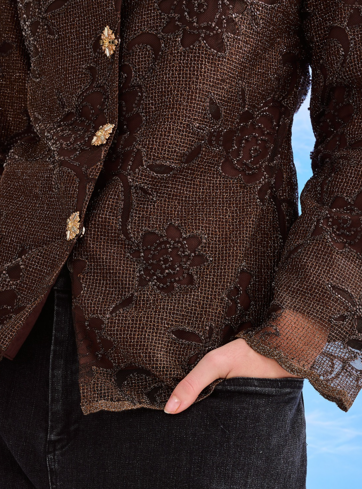 Bunga Iman Kebaya Top Only - Manik Brown