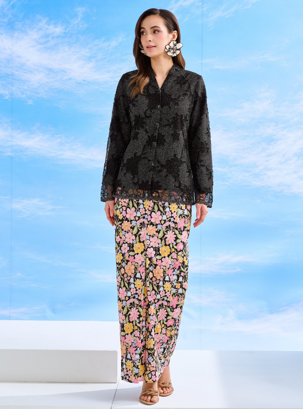 Bunga Iman Kebaya Top Only - Manik Black