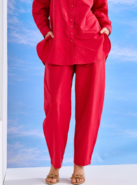 Lyra Linen Barrel Pants - Scarlet Red