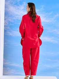 Lyra Linen Barrel Pants - Scarlet Red