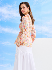 Odette Floral Cotton Smocked Top - Cream Floral