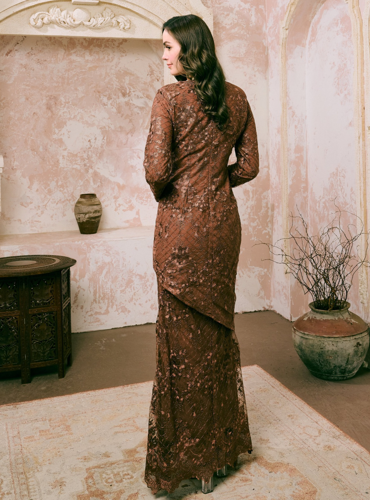 Manis Thania Asymmetrical Kurung Pahang - Copper Brown