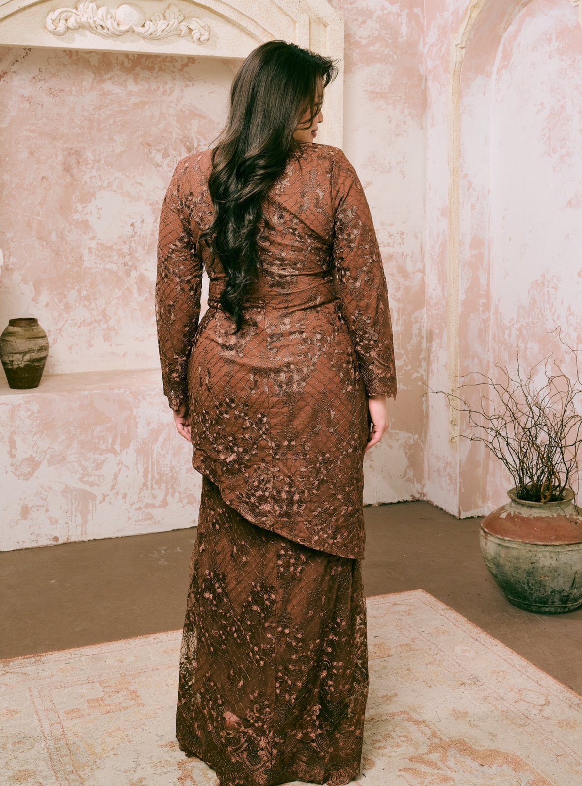 Manis Thania Asymmetrical Kurung Pahang - Copper Brown