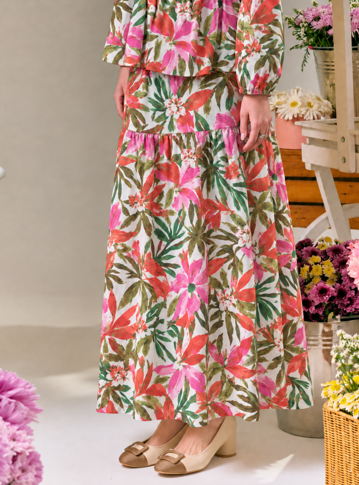 Palma A-Line Tiered Skirt - Teal Pink