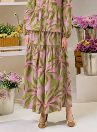 Palma A-Line Tiered Skirt - Strawberry Matcha