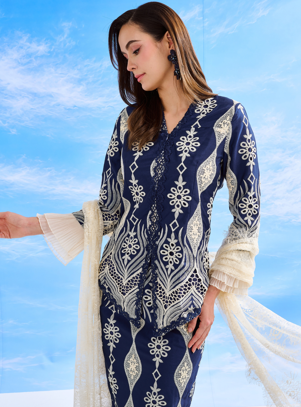 Cinta Arabella Kebaya Kurung Set - Navy