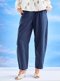 Lyra Linen Barrel Pants - Navy