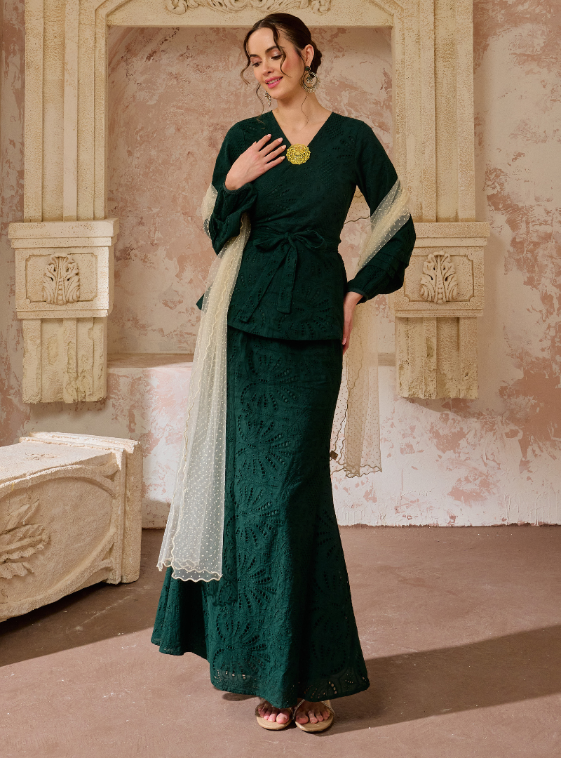 Seri Aishah Peplum Wrap Kurung - Emerald