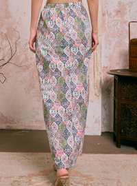 Naylah Songket Front Fold Skirt - Pink Checked