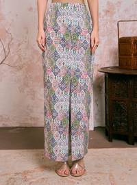 Naylah Songket Front Fold Skirt - Pink Checked