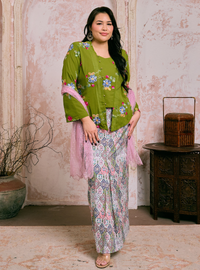 Naylah Songket Front Fold Skirt - Pink Checked