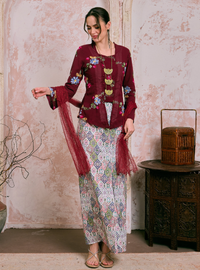 Manis Mawar Kebaya Top Only - Burgundy