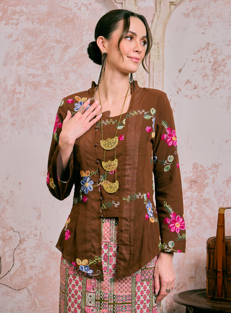 Manis Mawar Kebaya Top Only - Rich Brown