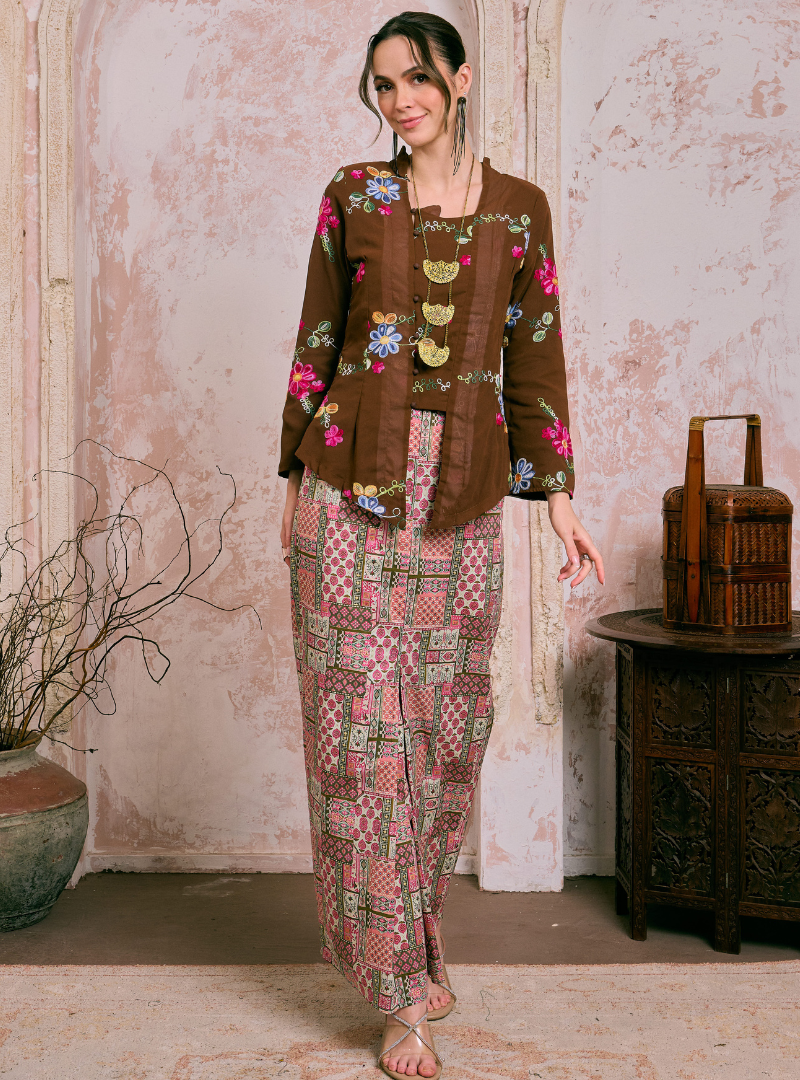 Manis Mawar Kebaya Top Only - Rich Brown