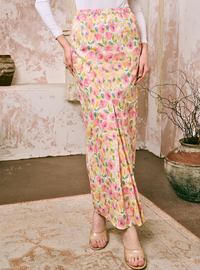 Naylah Songket Front Fold Skirt - Pink Garden