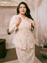 Santun Yumi Mandarin Kebaya Kurung - Matcha Strawberry