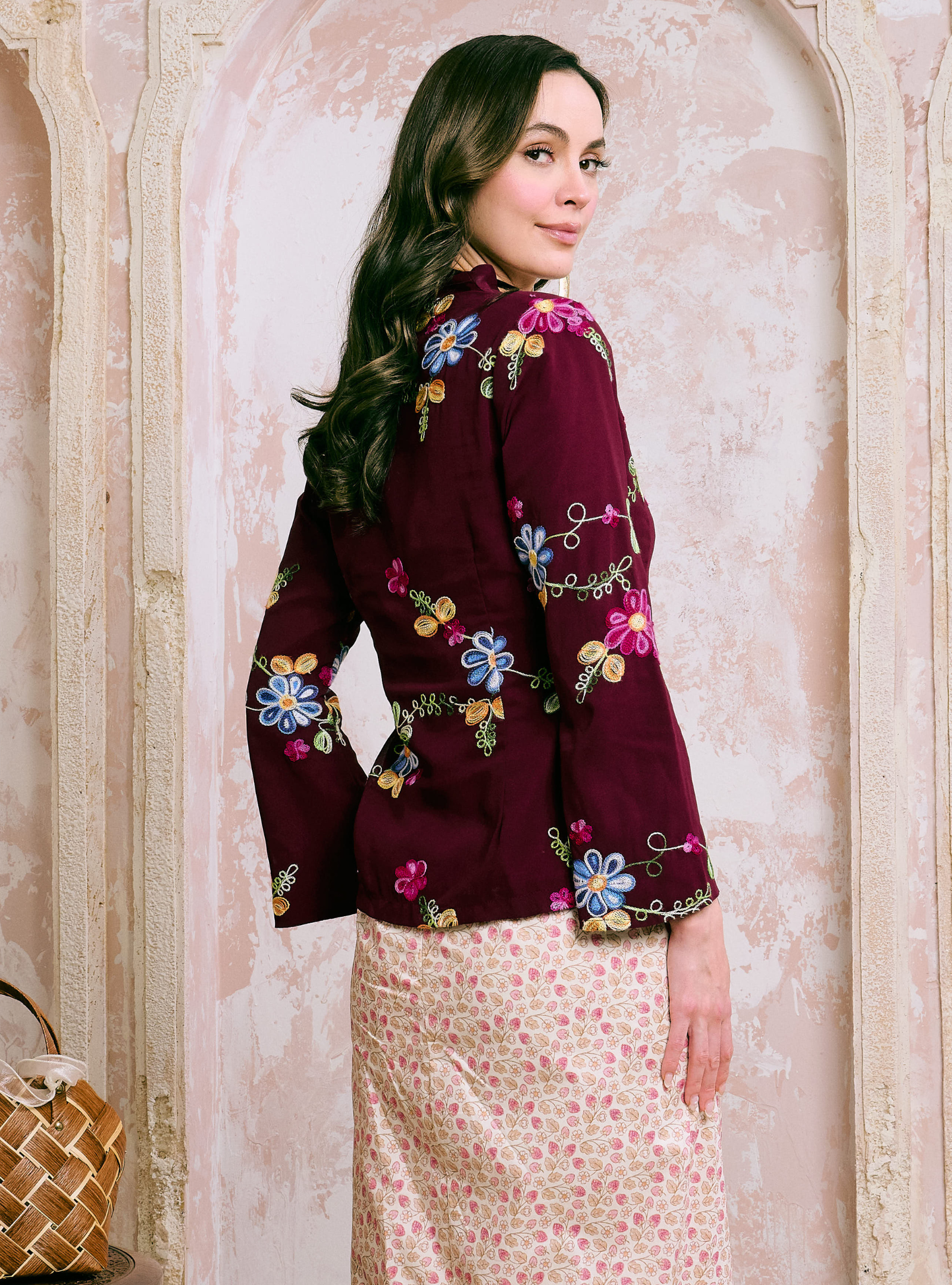 Manis Mawar Kebaya Top Only - Burgundy