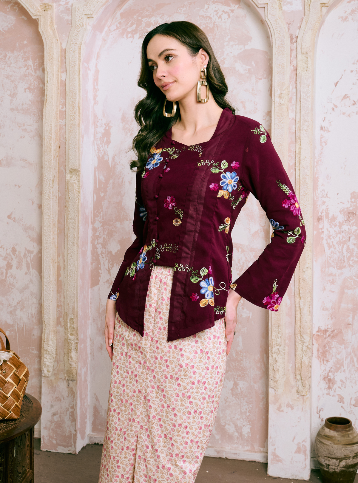 Manis Mawar Kebaya Top Only - Burgundy