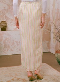 Naylah Songket Front Fold Skirt - Pink Striped