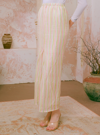 Naylah Songket Front Fold Skirt - Pink Striped