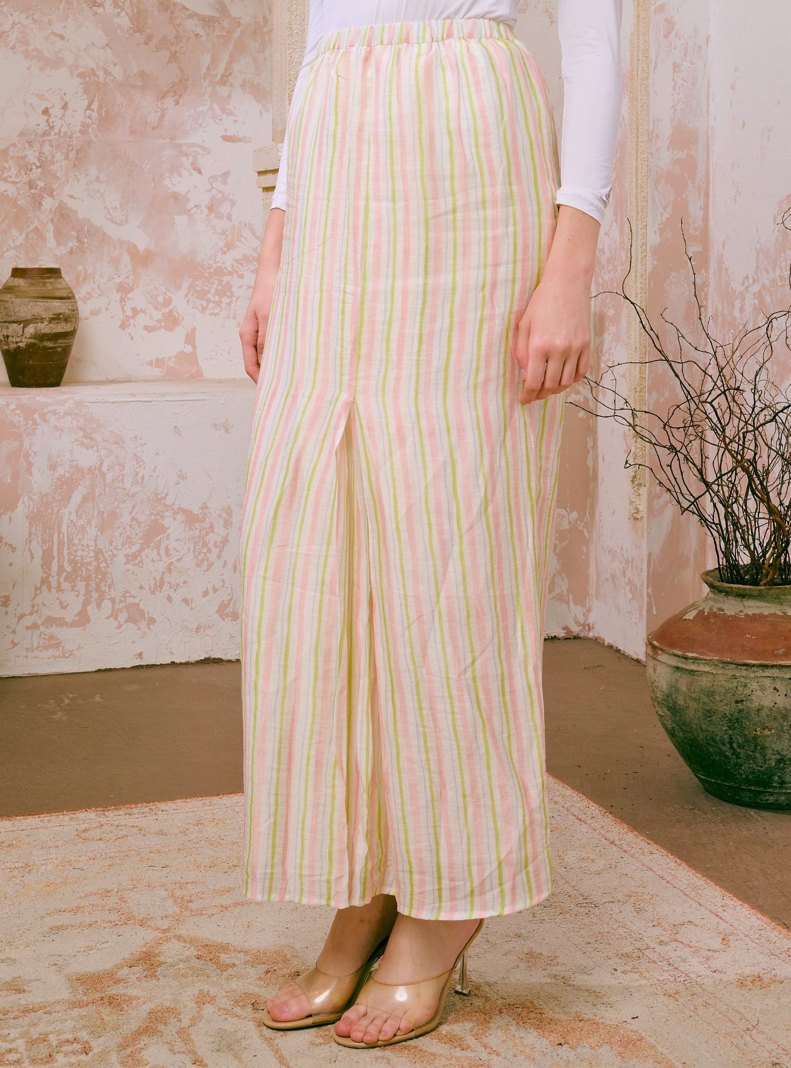 Naylah Songket Front Fold Skirt - Pink Striped