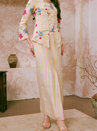 Naylah Songket Front Fold Skirt - Pink Striped