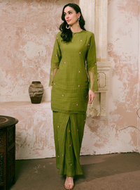 Santun Elora Embroidered Kurung Pahang - Matcha