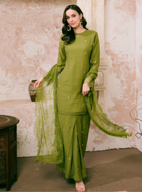 Santun Elora Embroidered Kurung Pahang - Matcha