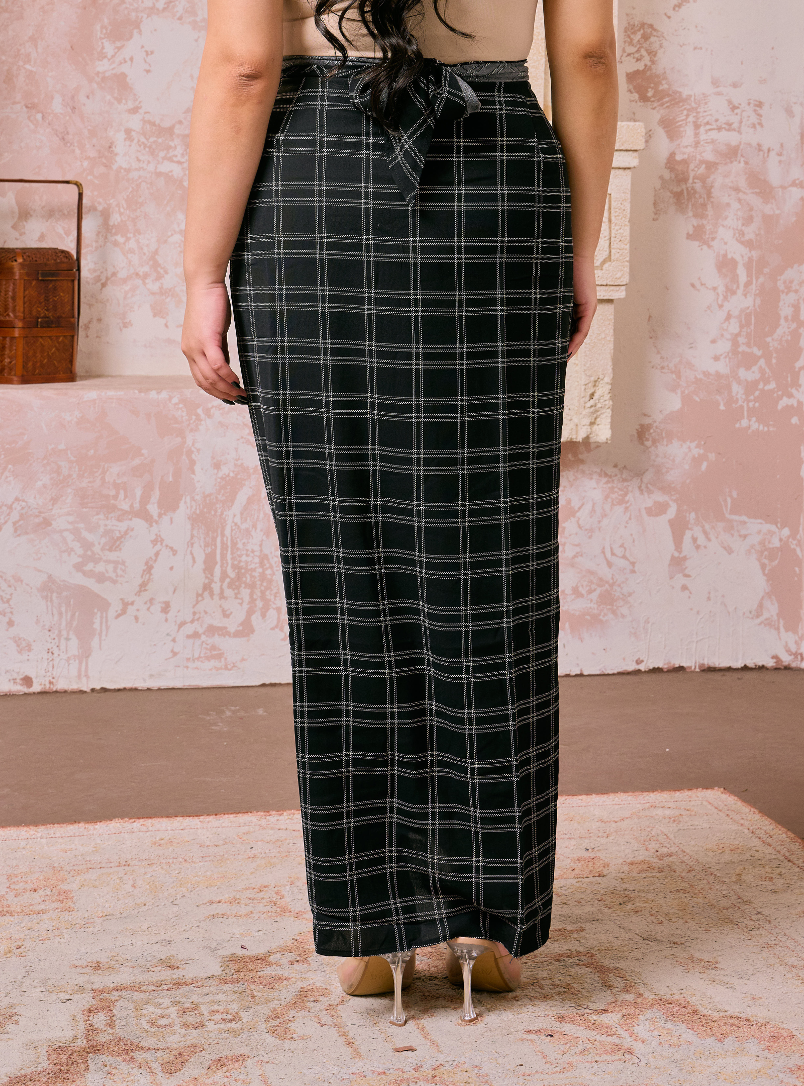 Melly Instant Pario Wrap Skirt Only - Black Double Line