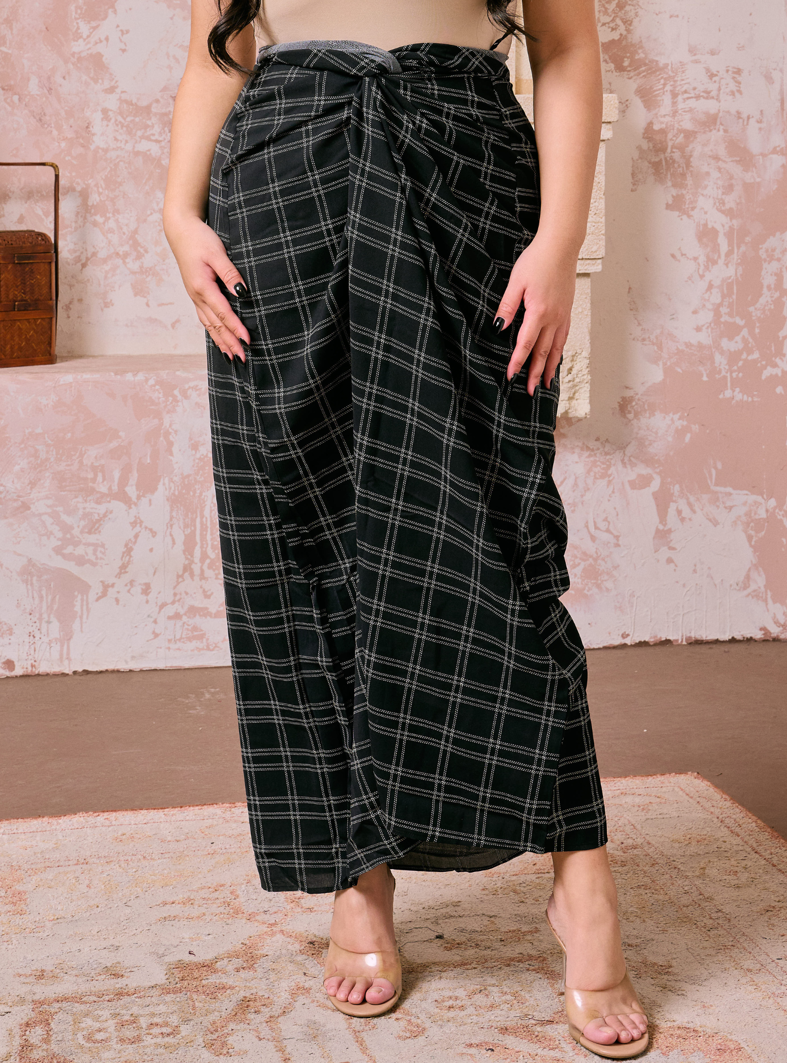 Melly Instant Pario Wrap Skirt Only - Black Double Line