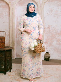 Santun Thalita Asymmetrical Kurung Pahang - Teal Pink