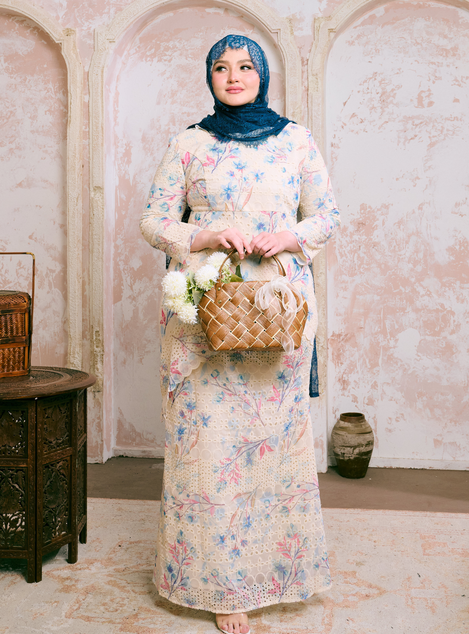 Santun Thalita Asymmetrical Kurung Pahang - Teal Pink