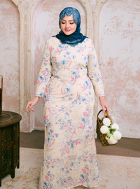 Santun Thalita Asymmetrical Kurung Pahang - Teal Pink