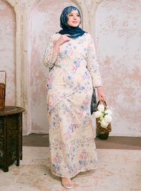Santun Thalita Asymmetrical Kurung Pahang - Teal Pink