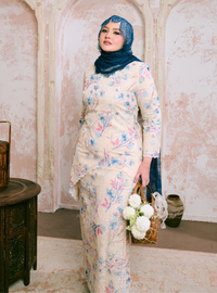 Santun Thalita Asymmetrical Kurung Pahang - Teal Pink
