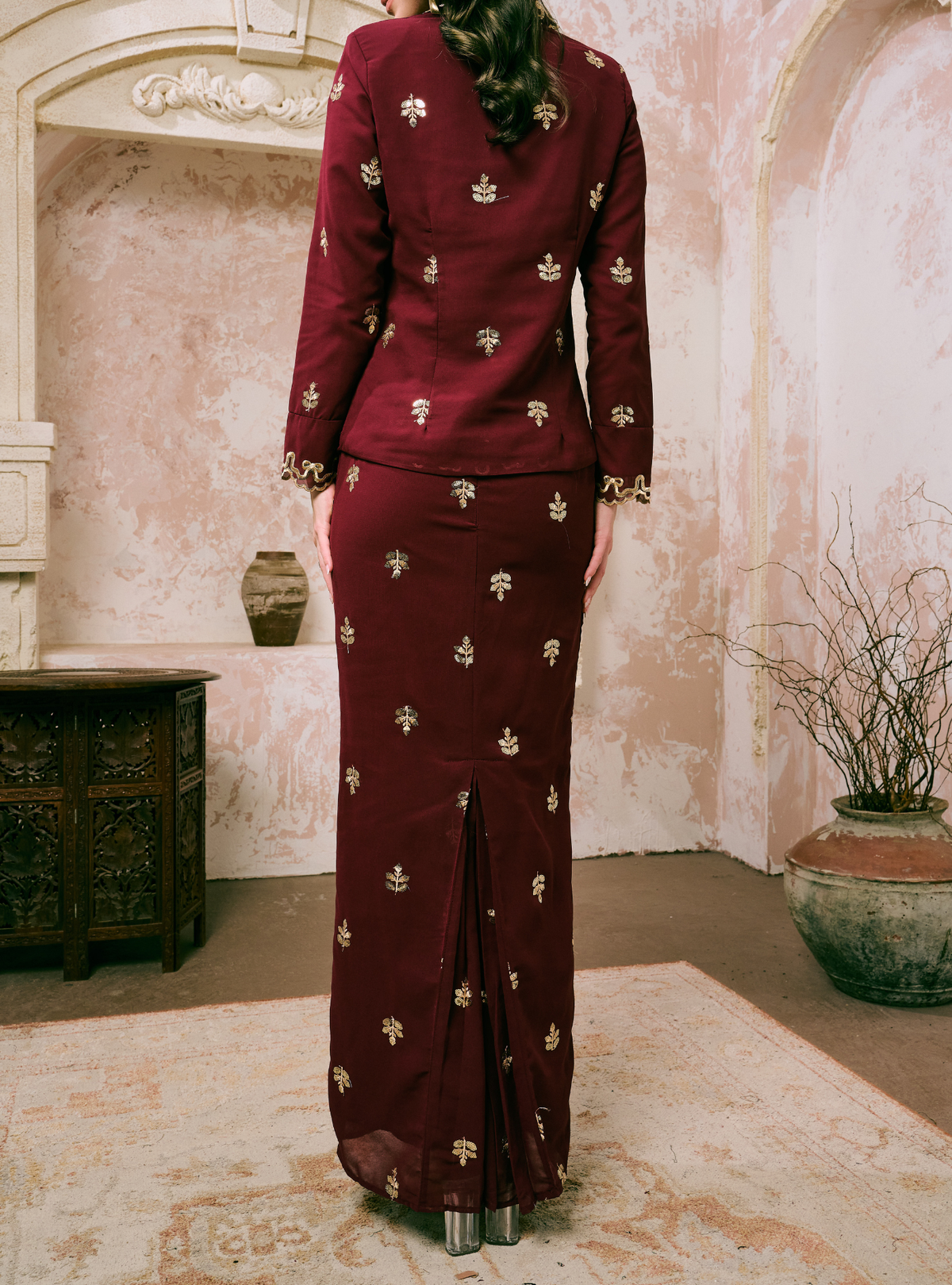Seri Fatimah Embroidered Kebaya Kurung - Burgundy