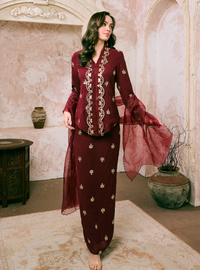 Seri Fatimah Embroidered Kebaya Kurung - Burgundy